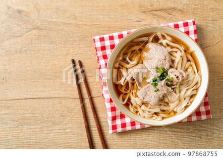 homemade udon noodles with pork in soy or shoyu soup homemade udon noodles with pork in soy or shoyu soup 97868755