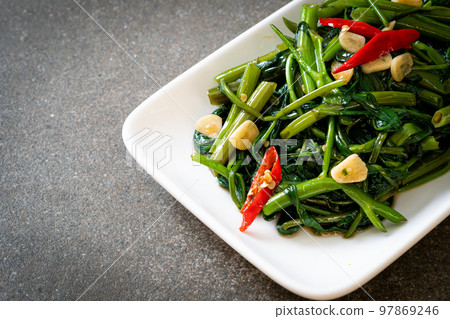 Stir-Fried Chinese Morning Glory or Water Spinach Stir-Fried Chinese Morning Glory or Water Spinach 97869246