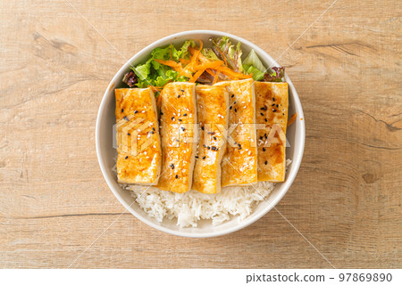 teriyaki tofu rice bowl - vegan food style teriyaki tofu rice bowl - vegan food style 97869890