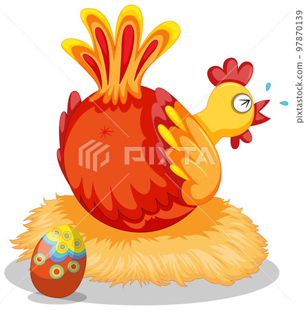 Cute chicken laying eggs Cute chicken laying eggs 97870139