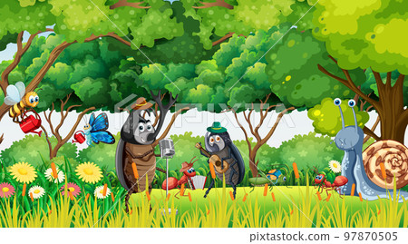 Nature scene with cartoon insects 97870505