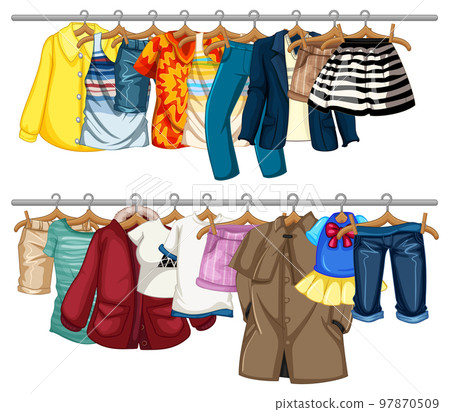 Different clothes hanging on the bars 97870509