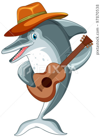 Dolphin cartoon character playing guitar Dolphin cartoon character playing guitar 97870538