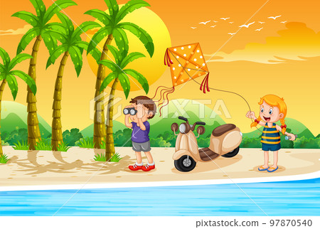Happt children on vacaion at the beach Happt children on vacaion at the beach 97870540
