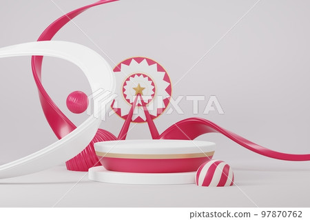 Abstract realistic Product display Podium background with Viva magenta color. Scene of geometric minimal design in trendy ideas. Blank Pedestal for show product or cosmetics. Year 2023. 3D rendering. Abstract realistic Product display Podium background with Viva magenta color. Scene of geometric minimal design in trendy ideas. Blank Pedestal for show product or cosmetics. Year 2023. 3D rendering. 97870762