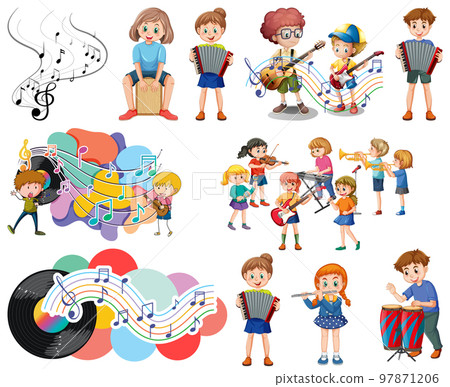 Kids musical instruments and music symbols set Kids musical instruments and music symbols set 97871206