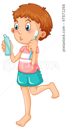 Cute boy cartoon character brushing teeth 97871268
