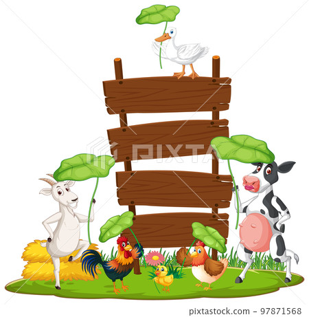 Empty banner template with farm animals 97871568