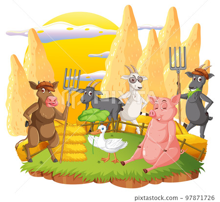 Happy animals in farm cartoon 97871726