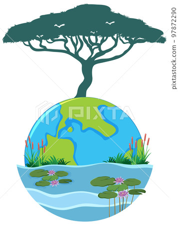 Tree on earth globe on white background 97872290