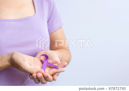 purple ribbon for cancer day, lupus, Pancreatic, Esophageal, Testicular cancer, world Alzheimer, epilepsy, Sarcoidosis, Fibromyalgia and domestic violence Awareness month concepts 97872795
