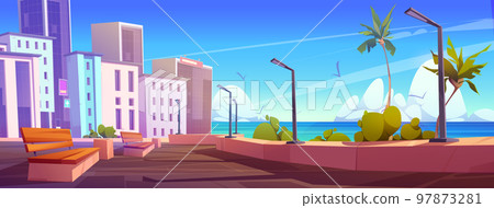City with embankment on sea beach 97873281