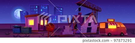 House construction site night cityscape background 97873291