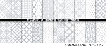 Geometric set of seamless gray and white patterns. Simpless vector graphics. Geometric set of seamless gray and white patterns. Simpless vector graphics. 97873457