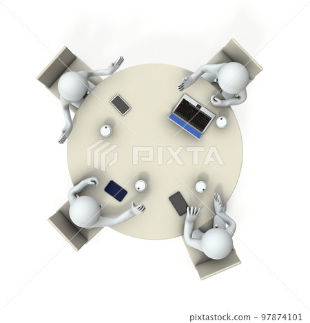 Four businessmen gather at a round table and have a meeting. Enthusiastic discussion. A constructive and meaningful atmosphere. Four businessmen gather at a round table and have a meeting. Enthusiastic discussion. A constructive and meaningful atmosphere. 97874101