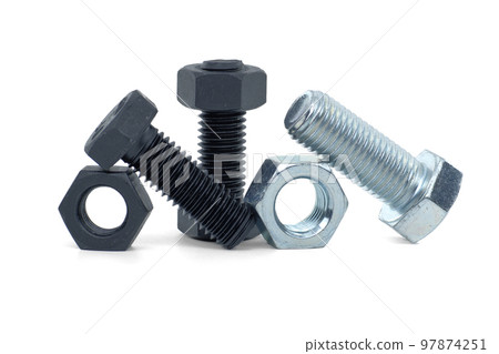Hexagon bolts and nuts isolated on white Hexagon bolts and nuts isolated on white 97874251