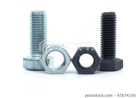 Hexagon bolts and nuts isolated on white 97874256