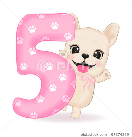 Cute French Bulldog and number 5 Cute French Bulldog and number 5 97874259