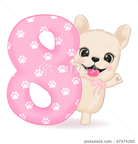 Cute French Bulldog and number 8 Cute French Bulldog and number 8 97874260