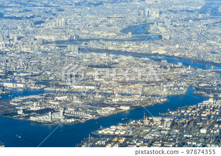 Aerial view of Kawasaki harbor area - Ukishima-cho, Chidori-cho, Daishi canal, Kawasaki, Musashikosugi Aerial view of Kawasaki harbor area - Ukishima-cho, Chidori-cho, Daishi canal, Kawasaki, Musashikosugi 97874355