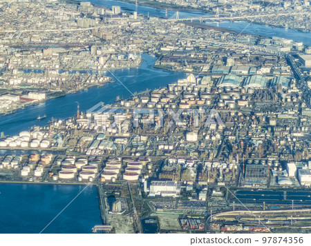 Aerial view of Kawasaki harbor area - Ukishima-cho, Chidori-cho, Daishi canal, Kawasaki, Musashikosugi Aerial view of Kawasaki harbor area - Ukishima-cho, Chidori-cho, Daishi canal, Kawasaki, Musashikosugi 97874356