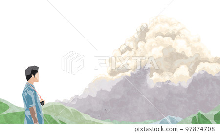 帶雷頭的山景手繪水彩風格插圖 帶雷頭的山景手繪水彩風格插圖 97874708