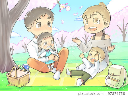 A young family enjoying cherry blossom viewing A young family enjoying cherry blossom viewing 97874758