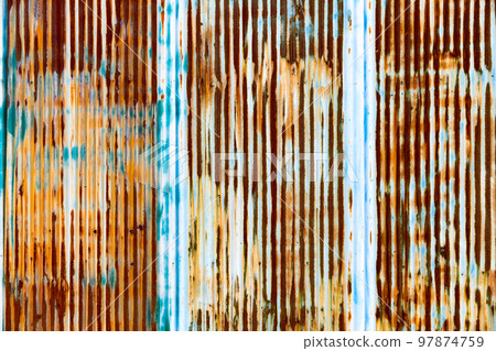 The outer wall of the rusted tin plate The outer wall of the rusted tin plate 97874759