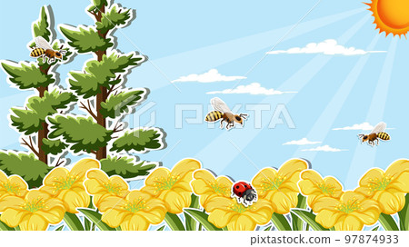 Sunlight shines to flower field Sunlight shines to flower field 97874933