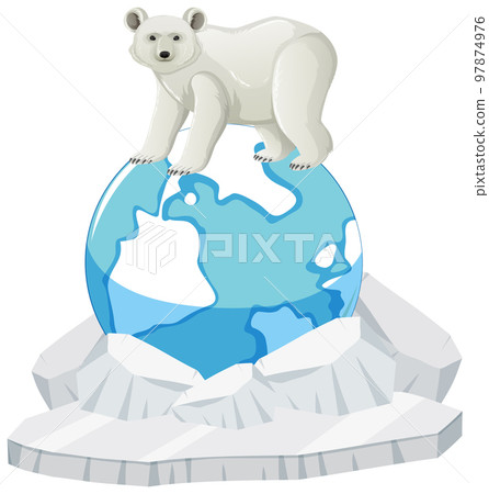 Polar bear on earth on white background 97874976