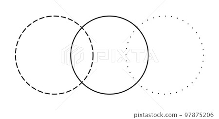 Venn diagram merge three line and dotted line circles chart infographic sign. 97875206