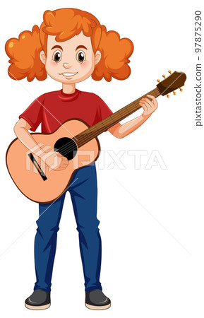 Girl playing acoustic guitar vector Girl playing acoustic guitar vector 97875290