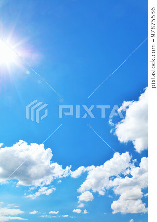 Summer blue sky, clouds and sun 97875536
