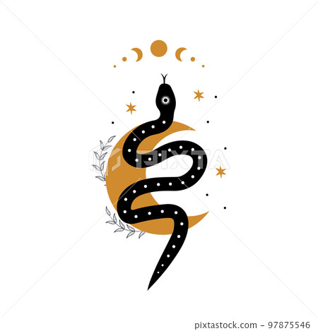 Magic snake in boho style with moon. Mystical symbol in a trendy minimalist style. Esoteric vector illustration 97875546