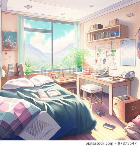 Watercolor painting student room AI image 97875547