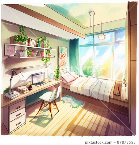 Watercolor painting student room AI image 97875553