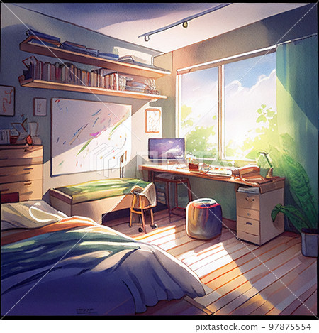 Watercolor painting student room AI image 97875554
