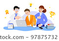Team working on a project in the office with elements. Group of people working to success.Vector illustration.Business Team  discussing ideas, Presentations and project 97875732