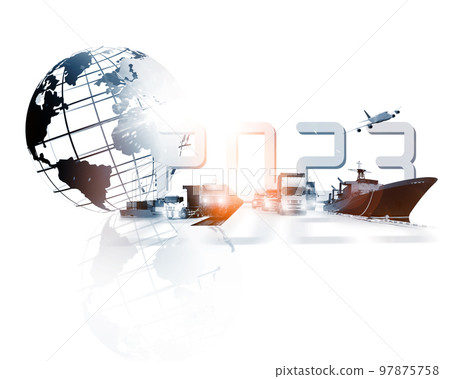 2023 year as new of  logistics ,The world logistics , with logistic network distribution on background and Logistics Industrial Container Cargo freight ship for Concept of fast or instant shipping 97875758