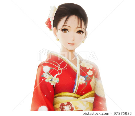 和服/振袖/成人儀式/日式服裝女插畫 和服/振袖/成人儀式/日式服裝女插畫 97875983