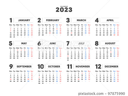 2023年簡單年曆-日本節假日,週一開始,12個月,1年日曆-A4比例 2023年簡單年曆-日本節假日,週一開始,12個月,1年日曆-A4比例 97875990