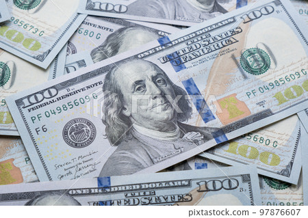 Texture of dollar bills. One hundred dollars. Close-up. Texture of dollar bills. One hundred dollars. Close-up. 97876607