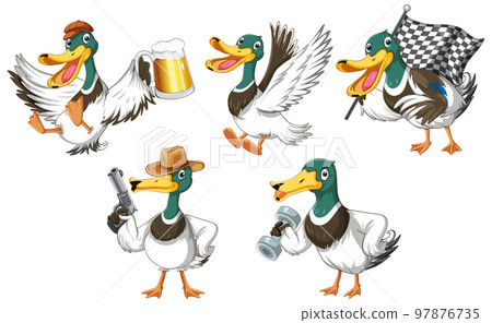 Set of duckling doing different activities 97876735