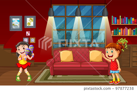 Scene with girls in living room Scene with girls in living room 97877238