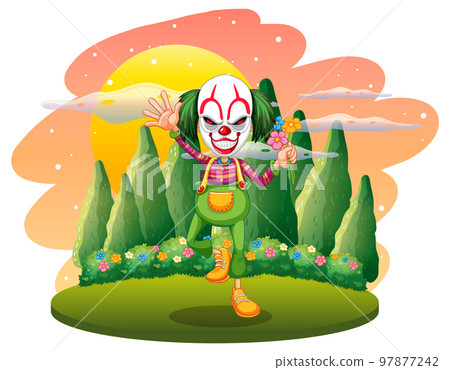 Isolated outdoor scene with clown cartoon characters 97877242