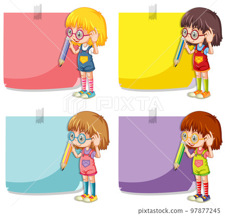 Cute girl cartoon character with colour notepad Cute girl cartoon character with colour notepad 97877245