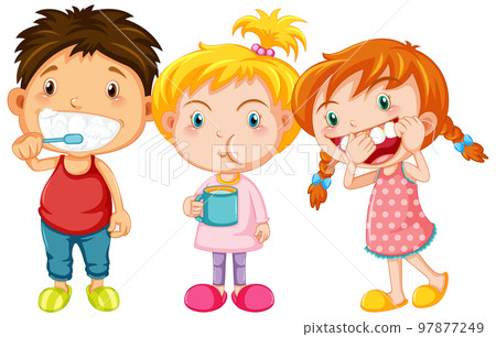 Group of cute children with dental care Group of cute children with dental care 97877249