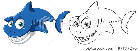 Shark cartoon character with its doodle outline Shark cartoon character with its doodle outline 97877250