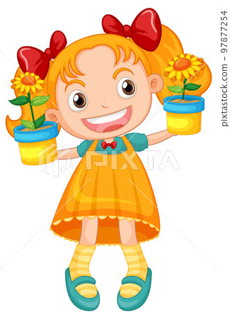 Little cute girl holding flower pot Little cute girl holding flower pot 97877254