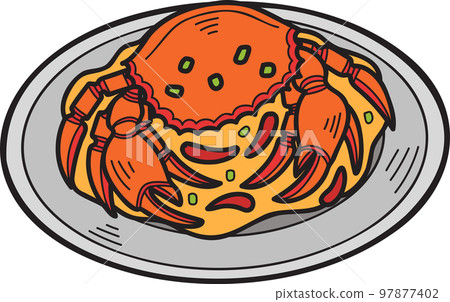 Hand Drawn Stir Fried Crab with Curry Powder or Thai food illustration 97877402